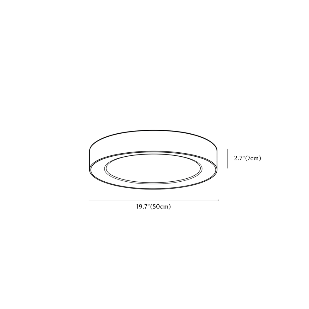 Clérachic ceiling light dimension drawing, 2, every measurement marked in centimetres and inches.