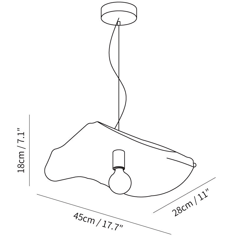 Dimension drawing of the hammered pendant light, in outline against white.