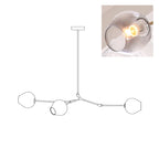 Diagram of this Clérachic chandelier with 3 heads, with a small inset of one gradient grey globe lit from within.