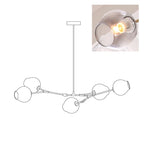 Diagram of this Clérachic chandelier with 5 heads, with a small inset of one gradient grey globe lit from within.