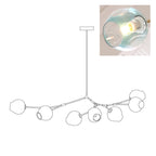 Diagram of this Clérachic chandelier with 7 heads, with a small inset of one gradient blue globe lit from within, a second view of the same drawing.