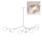 Diagram of this Clérachic chandelier with 7 heads, with a small inset of one gradient grey globe lit from within.