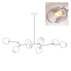 Line drawing of this Clérachic chandelier in its 8-head size, with an inset close view of a gradient grey glass globe, a second view of the same drawing.