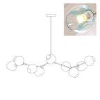 Sketch of the arms and globes on this 9-head Clérachic chandelier, with a corner photo showing the gradient blue glass.