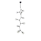 Black-framed Clérachic chandelier with clear globes, cut out on white, its arms zigzagging down from a short ceiling rod.