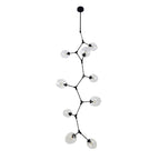 Black Clérachic vertical chandelier on a plain white backdrop, with ten clear globes along a zigzag of thin arms below a ceiling rod.