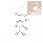 Line drawing of the 8-head Clérachic chandelier, with an inset close view of a lit clear glass globe.