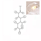 Line drawing of the 10-head Clérachic chandelier, with an inset close view of a lit clear glass globe.