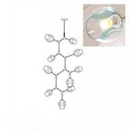 Clérachic 10-head chandelier drawn in outline, with a close-up inset of a lit gradient blue glass globe.
