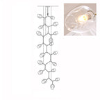 Line drawing of the 18-head Clérachic chandelier, with an inset close view of a lit clear glass globe.