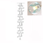 Clérachic 28-head chandelier drawn in outline, with a close-up inset of a lit gradient blue glass globe.