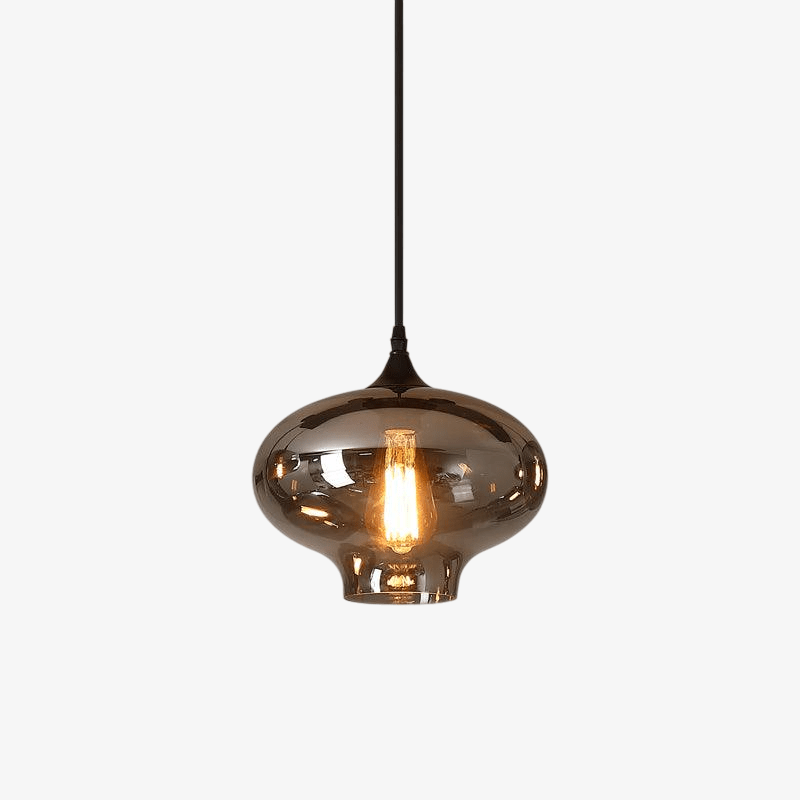 Single onion-shaped Clérachic smoked glass pendant on a plain background, warm filament bulb inside.