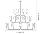 Clérachic chandelier dimension drawing, 3 of 3, every measurement marked in centimetres and inches.