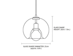 Clérachic light dimension drawing, every measurement marked in centimetres and inches, on a plain white ground.
