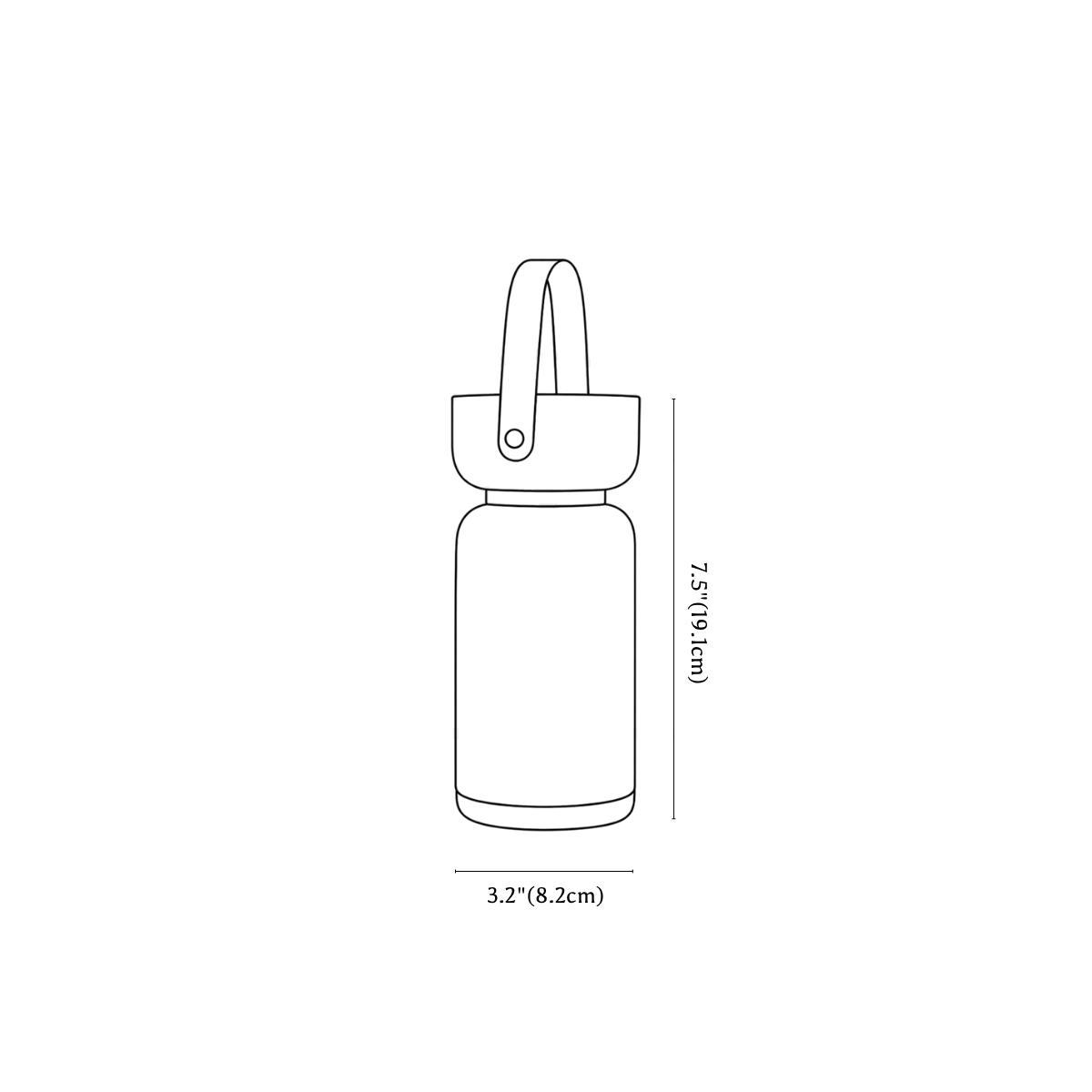 Clérachic table lamp dimension drawing, 8.2 × 19.1 cm, every measurement marked in centimetres and inches.