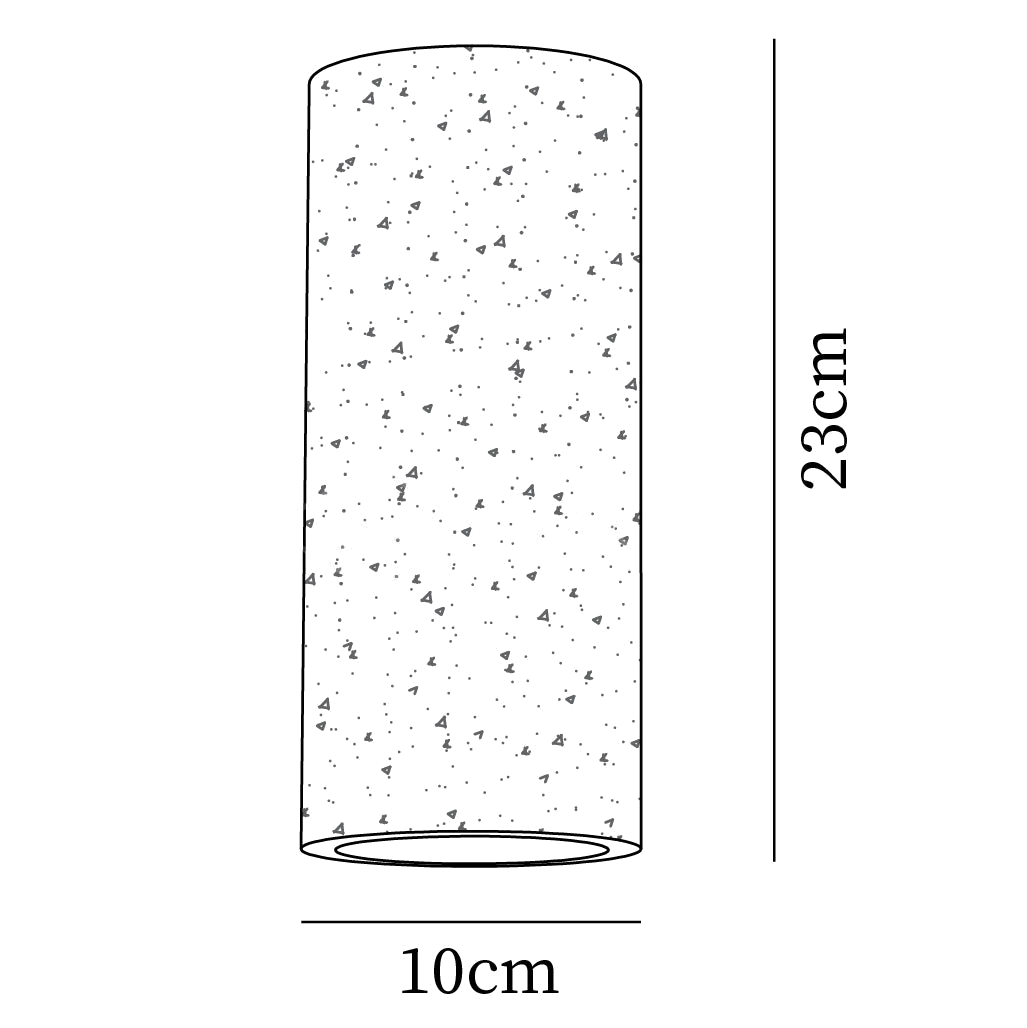 Dimension drawing of this Clérachic cylinder wall light, with its 23 cm height and 10 cm width marked.