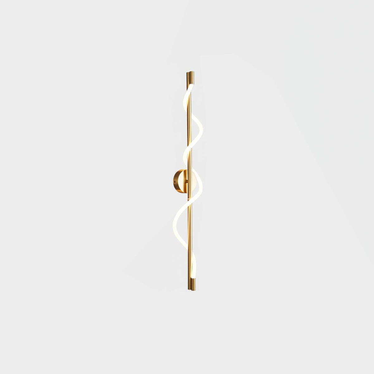 In brass, this Clérachic wall light shows a lit twisting band and a brass backplate, seen on a pale backdrop.