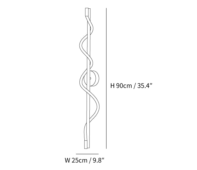 Clérachic wall light dimension drawing, 2 of 3, every measurement marked in centimetres and inches.