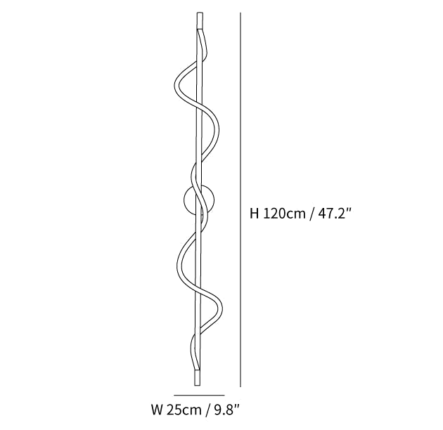 Clérachic wall light dimension drawing, 3 of 3, every measurement marked in centimetres and inches.
