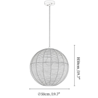 Clérachic pendant light dimension drawing, 3 of 3, every measurement marked in centimetres and inches.