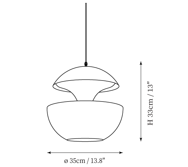 Dimension drawing of this Clérachic pendant, with its height and width marked.
