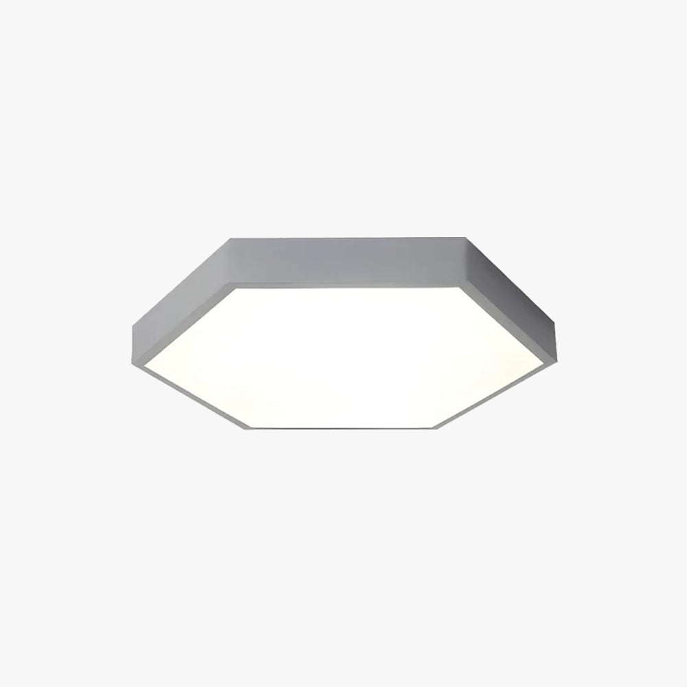 Angled studio view of the gray Clérachic hexagon LED flush mount ceiling light on a white background.