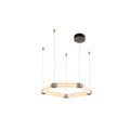 Studio shot of the Clérachic Hexagonal Alabaster Chandelier, brushed nickel corners joining six softly glowing alabaster bars.