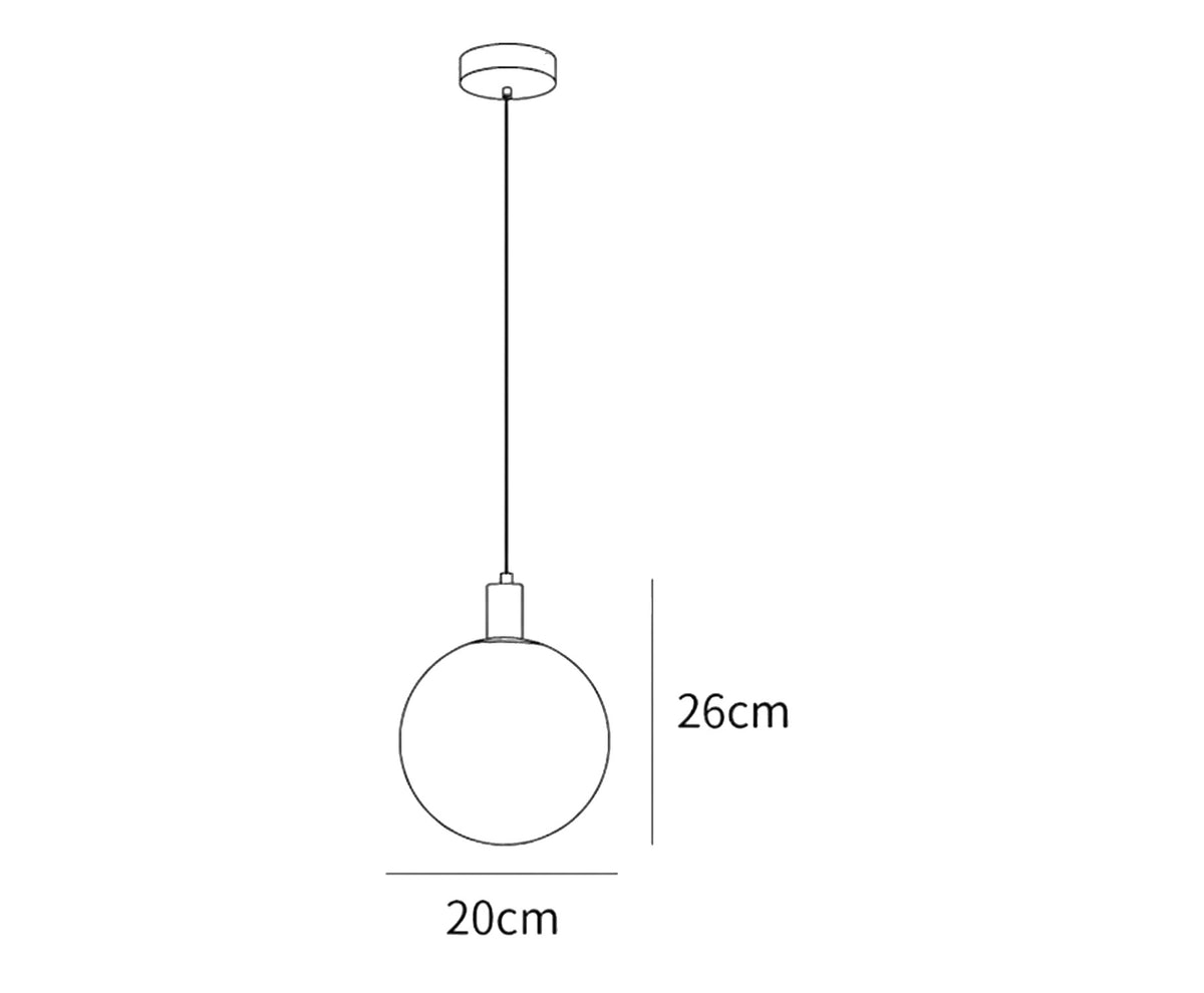 Dimension drawing of the holly pendant light, in outline against white.