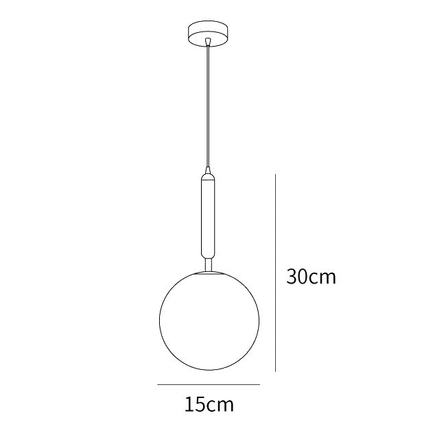 Dimension drawing of the holly pendant light, in outline against white.
