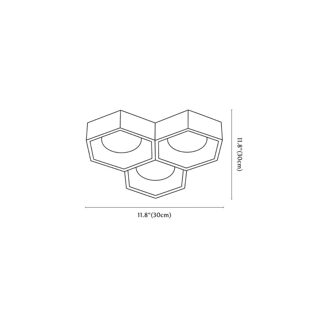 Clérachic ceiling light dimension drawing, 1 of 4, every measurement marked in centimetres and inches.