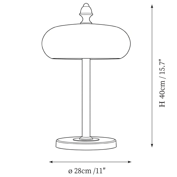 Dimension drawing of this Clérachic table lamp, with its 40 cm height and 28 cm base diameter marked.