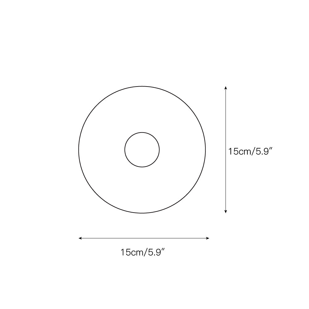 Dimension drawing of the Clérachic sconce in its small size, marked 15 cm / 5.9 in across and 15 cm / 5.9 in high.