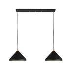 Clérachic 2-light industrial pendant in black, two cone shades on a slim rectangular canopy, wood necks on white.