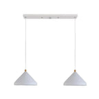 Clérachic 2-light industrial pendant in white, two cone shades on a slim rectangular canopy, wood necks.