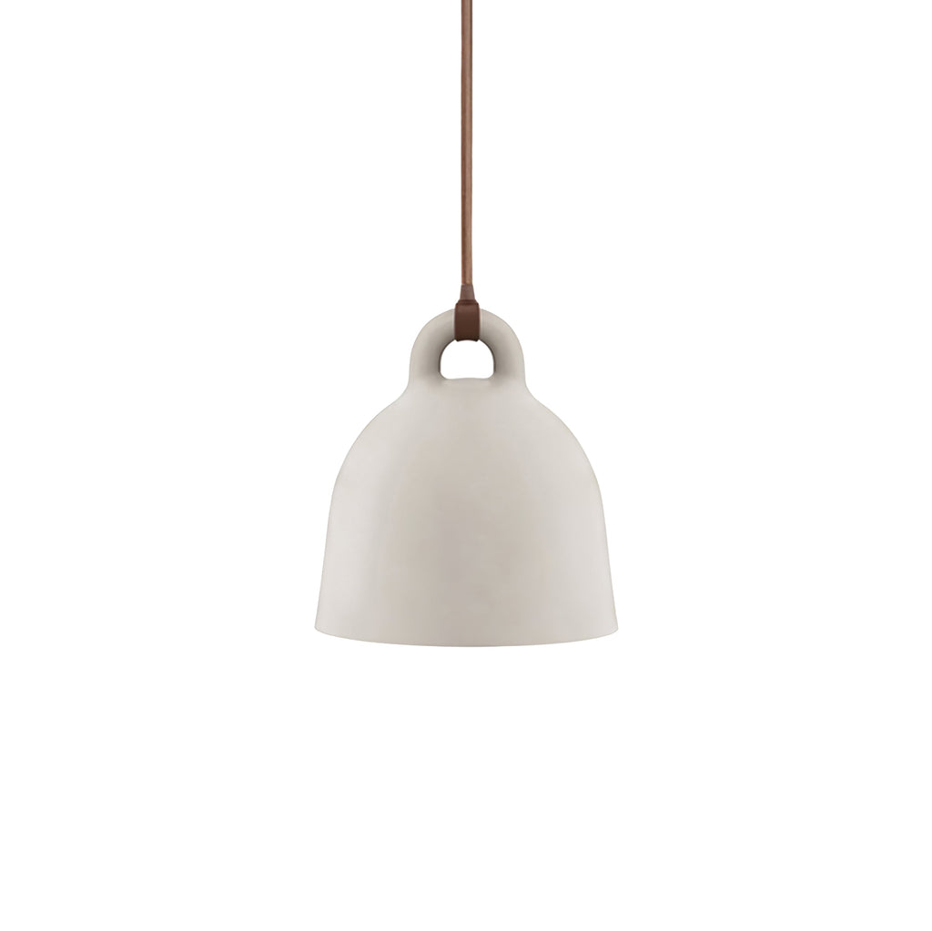 A sand-coloured Clérachic bell pendant with a brown cord, shown on a plain white backdrop.