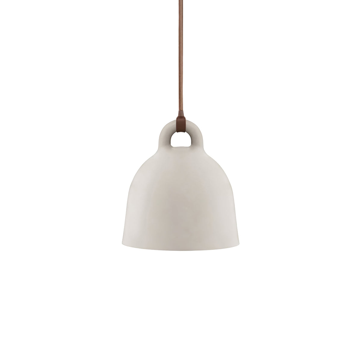 A sand-coloured Clérachic bell pendant with a brown cord, shown on a plain white backdrop.