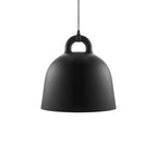 A black Clérachic bell pendant with a black cord and loop handle, on a plain white backdrop.