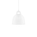 A white Clérachic bell pendant with a white cord, faint against a plain white backdrop.