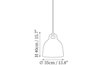 Clérachic pendant light dimension drawing, 2 of 4, every measurement marked in centimetres and inches.