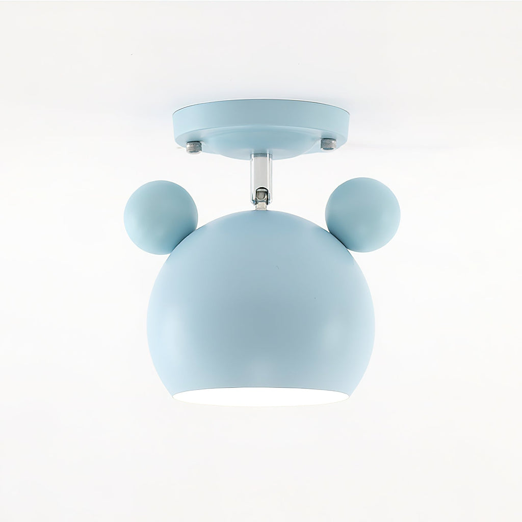 Light blue Clérachic ceiling lamp with round ears and a short stem under a flat ceiling plate.