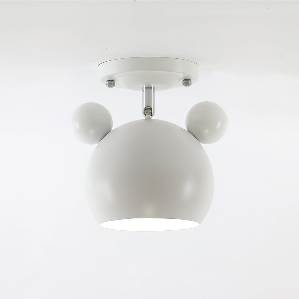 White Clérachic ceiling lamp with ears and a chrome-look stem, unlit, on a pale grey background.
