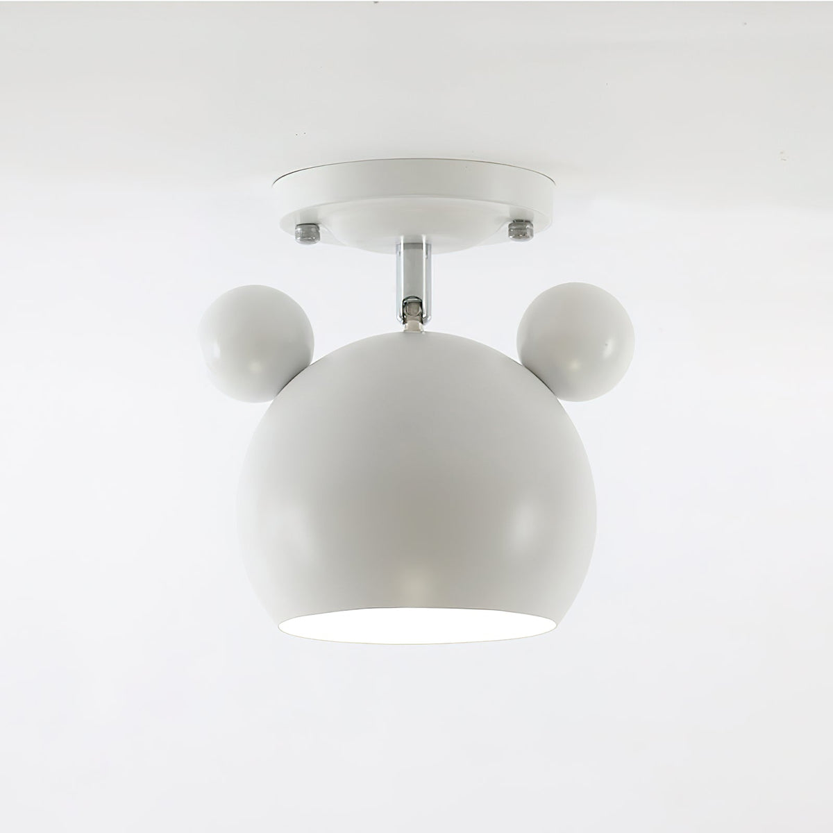 White Clérachic ceiling lamp with ears and a chrome-look stem, unlit, on a pale grey background.