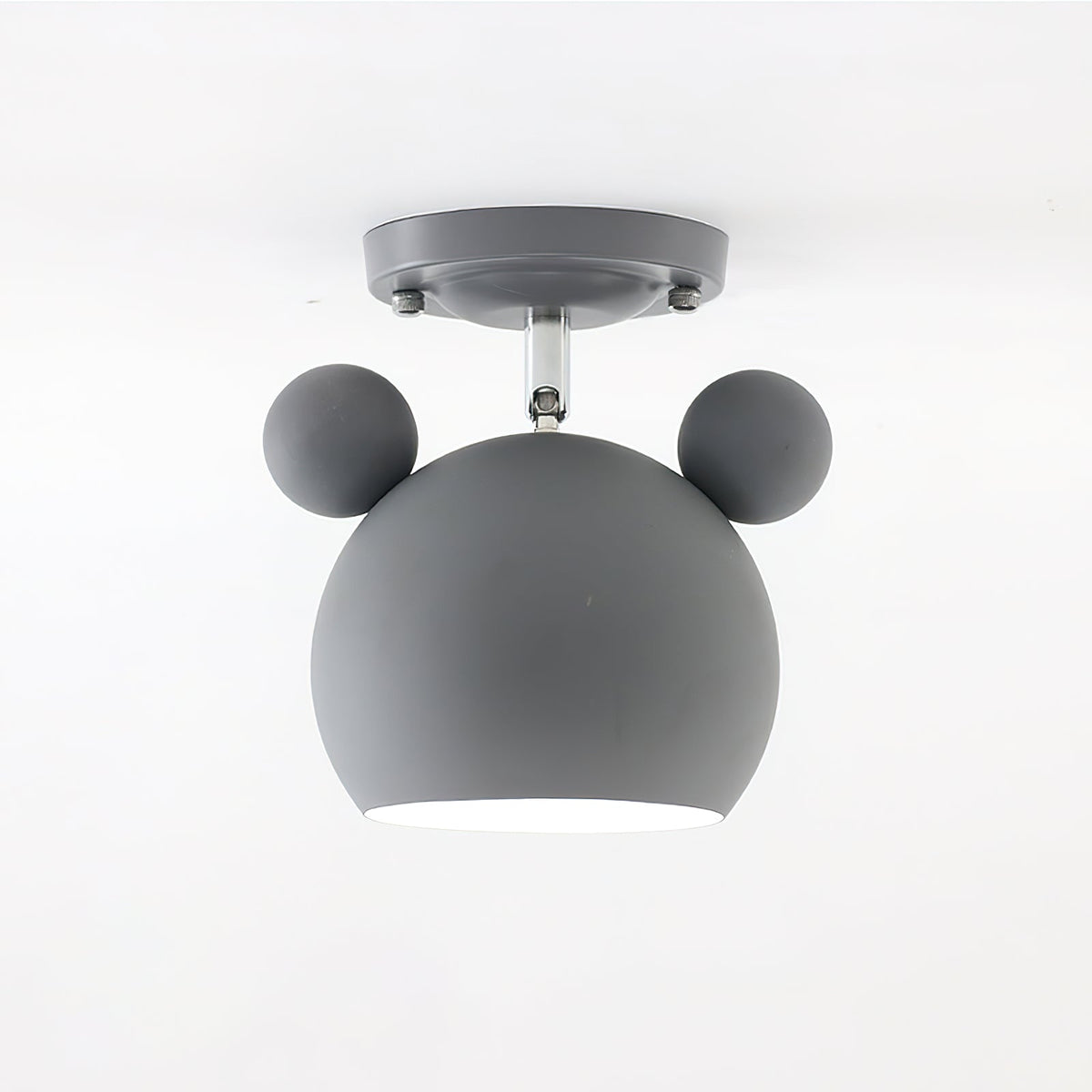 Grey Clérachic ceiling lamp with round ears and a white-lined opening, shown on a pale background.