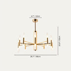 Clérachic gold chandelier dimension drawing: 12 cm canopy, 53 cm drop and 68 cm span, with the tubes lit.
