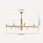 Clérachic gold chandelier dimension drawing: 12 cm canopy, 53 cm drop and 100 cm span, with the tubes lit.