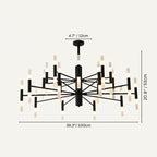 Clérachic black two-tier chandelier dimension drawing: 12 cm canopy, 53 cm drop and 100 cm span, tubes lit.