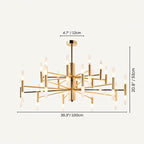 Clérachic gold two-tier chandelier dimension drawing: 12 cm canopy, 53 cm drop and 100 cm span, tubes lit.