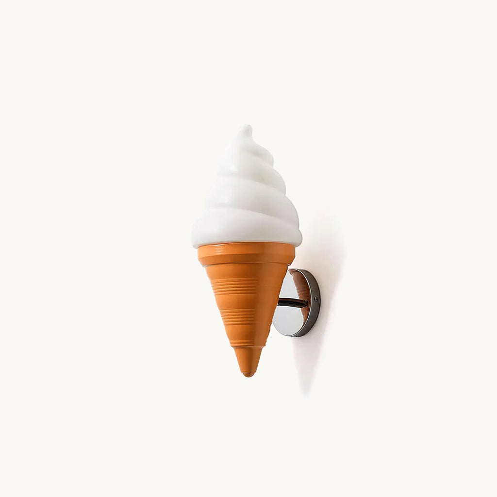 Orange cone and white swirl shade on this Clérachic wall light, on a chrome round backplate against a plain white backdrop.