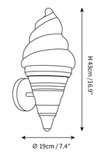 Clérachic wall light dimension drawing, every measurement marked in centimetres and inches.