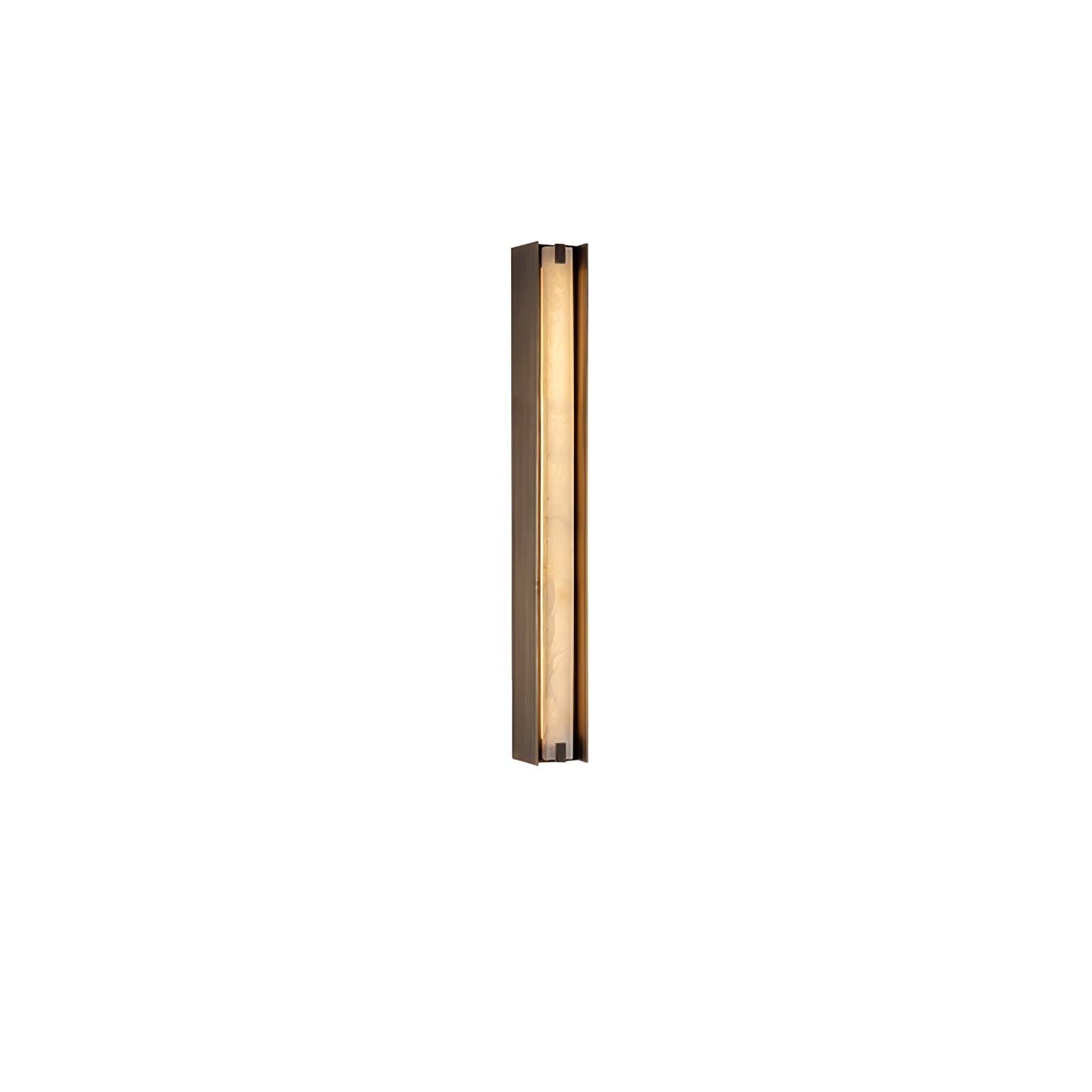 Clérachic Isolde alabaster wall sconce shown unlit on white, its slim bronze channel framing a narrow stone tube.